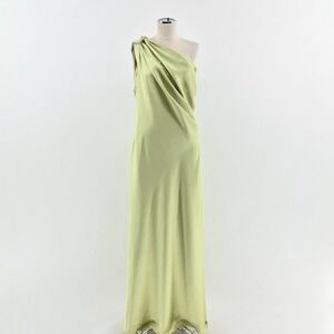 Tanya Taylor Stassi Satin One Shoulder Dress Size 14 Green Maxi Grecian Goddess